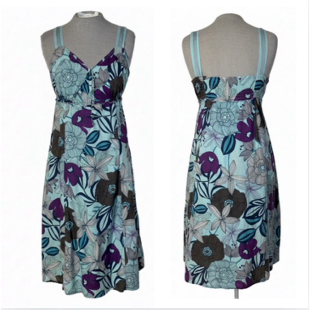 Esprit Blue Purple Floral Tank Sleeveless Dress Women’s Size 8 V-Neck Cotton
